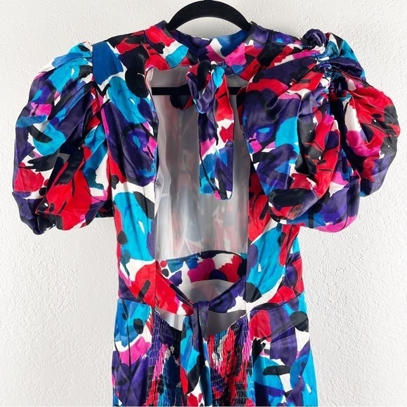 Rotate Birger Christensen Dawn Puff Sleeve Backless Midi Dress in Paint Size 2 - Picture 5 of 10